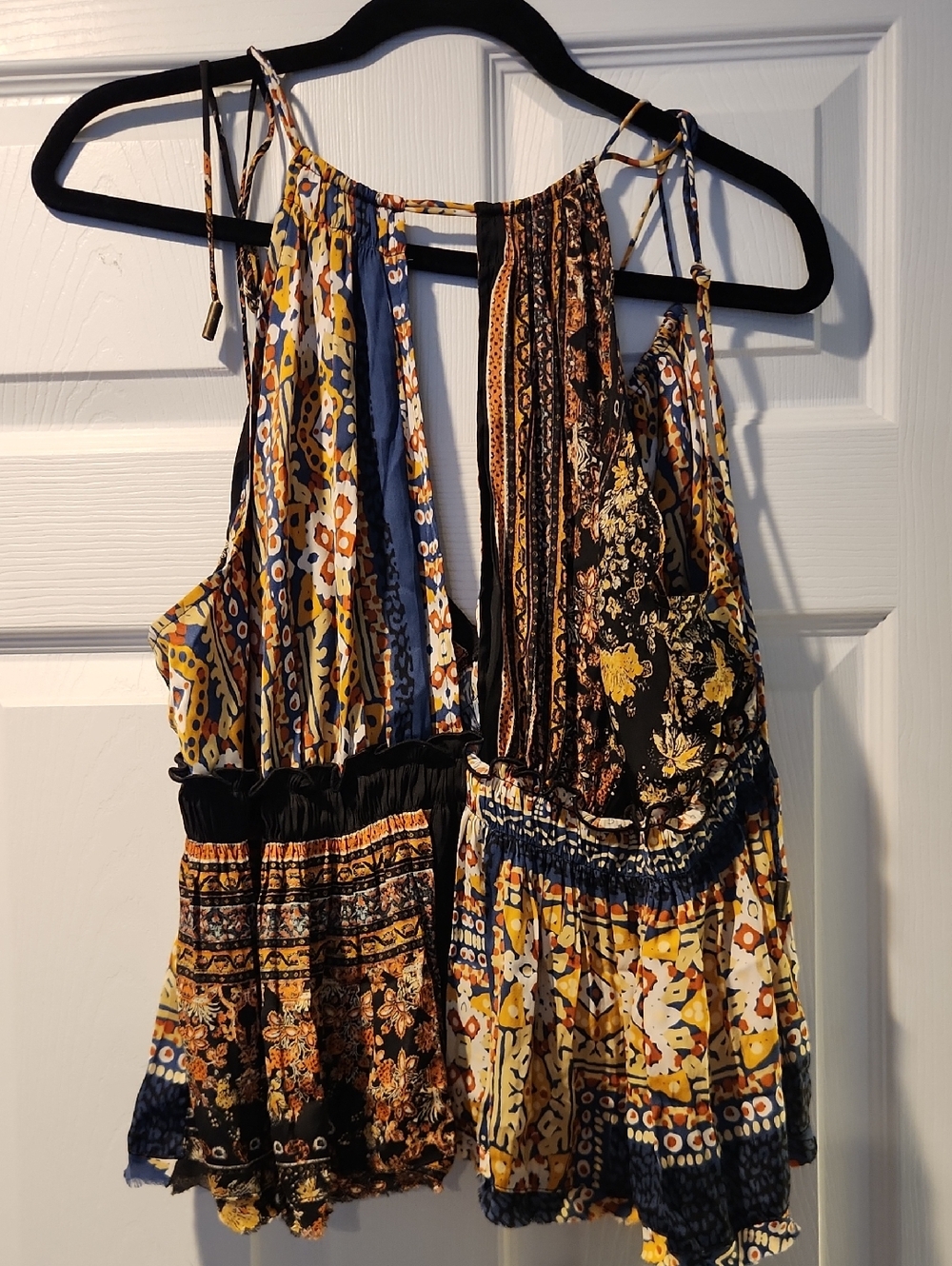 Mixed Print Boho top in Yellow & Navy